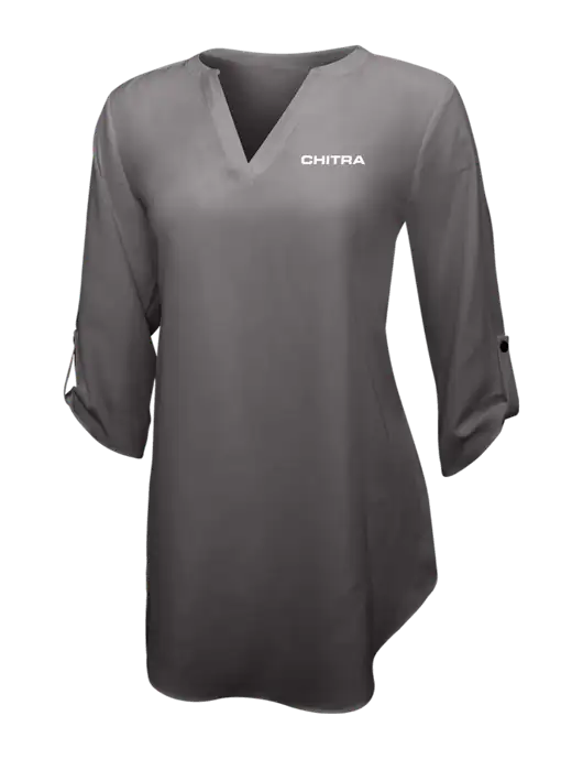 Dark Grey Womens 3/4 Sleeve Tunic Blouse w/Chitra Logo