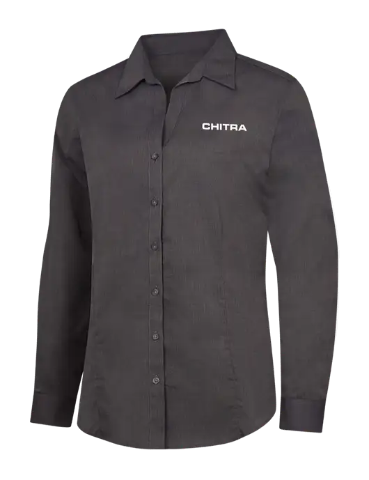 Womens Soft Black Crosshatch Easy Care Shirt w/Chitra Logo
