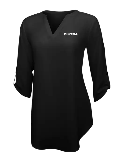 Womens Black 3/4 Sleeve Tunic Blouse w/Chitra Logo