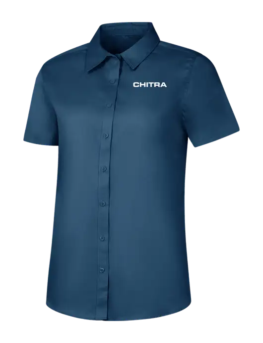 Womens Light Navy Short Sleeve Superpro React Twill Shirt w/Chitra Logo