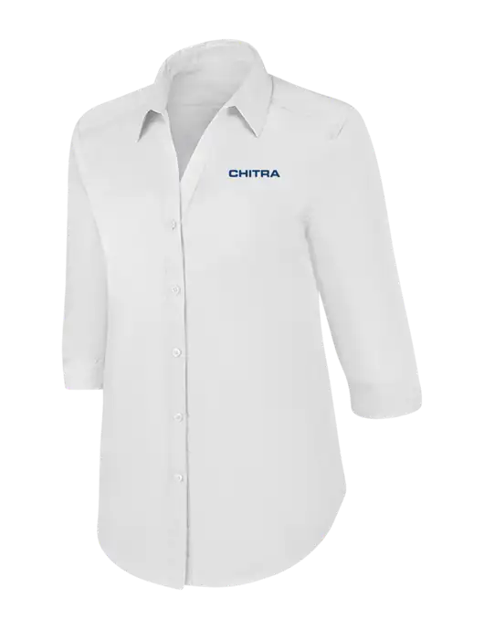 Womens White 3/4 Sleeve Carefree Poplin Shirt w/Chitra Logo