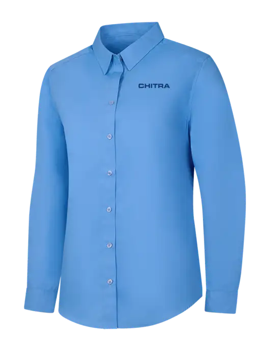 Womens Carolina Blue Long Sleeve Carefree Poplin Shirt w/Chitra Logo