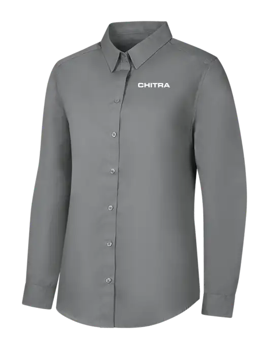 Womens Medium Grey Long Sleeve Carefree Poplin Shirt w/Chitra Logo