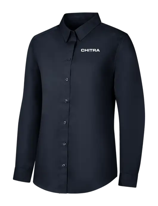 Womens River Blue Navy Long Sleeve Carefree Poplin Shirt w/Chitra Logo