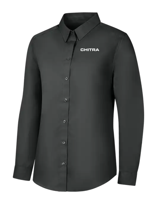 Womens Dark Grey Long Sleeve Carefree Poplin Shirt w/Chitra Logo