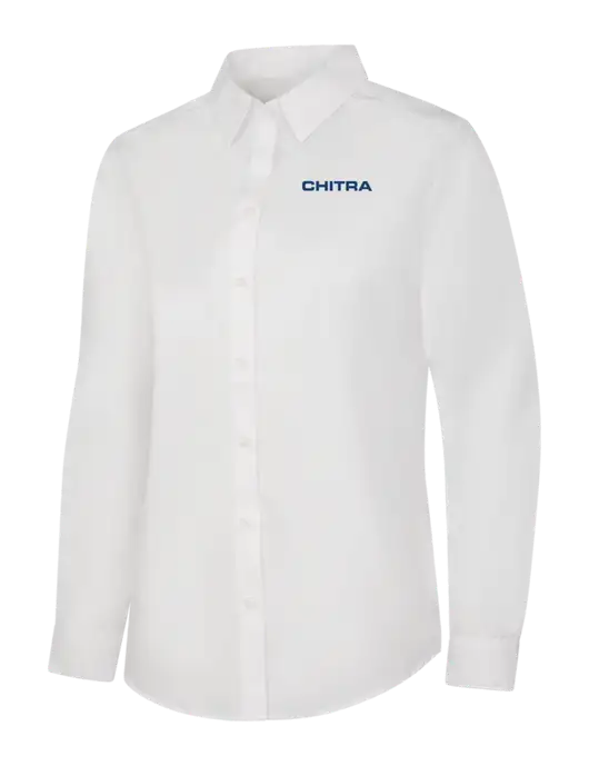 Womens White Long Sleeve Carefree Poplin Shirt w/Chitra Logo