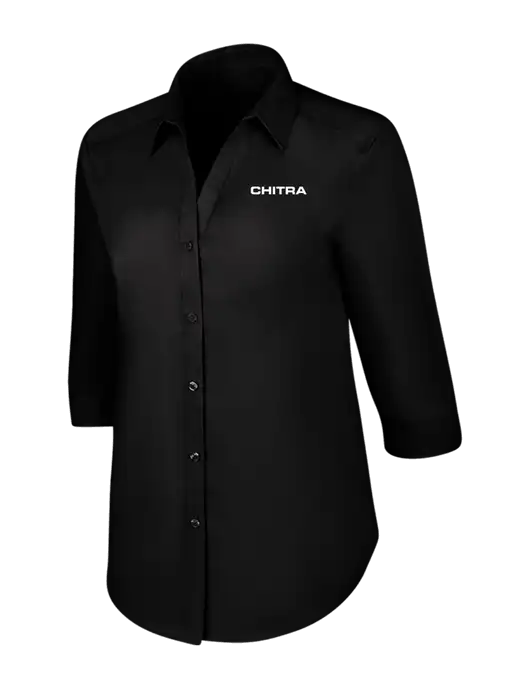 Womens Black 3/4 Sleeve Carefree Poplin Shirt w/Chitra Logo