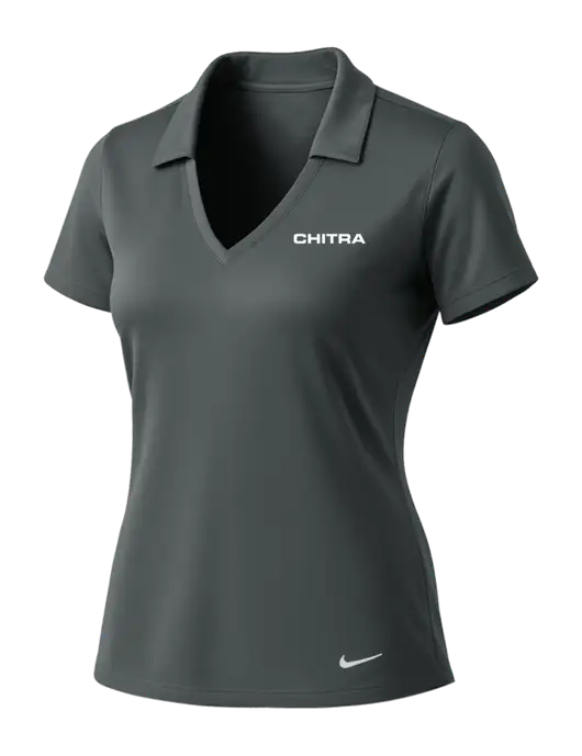 NIKE Dark Grey Womens Dri-Fit Vertical Mesh Polo w/Chitra Logo