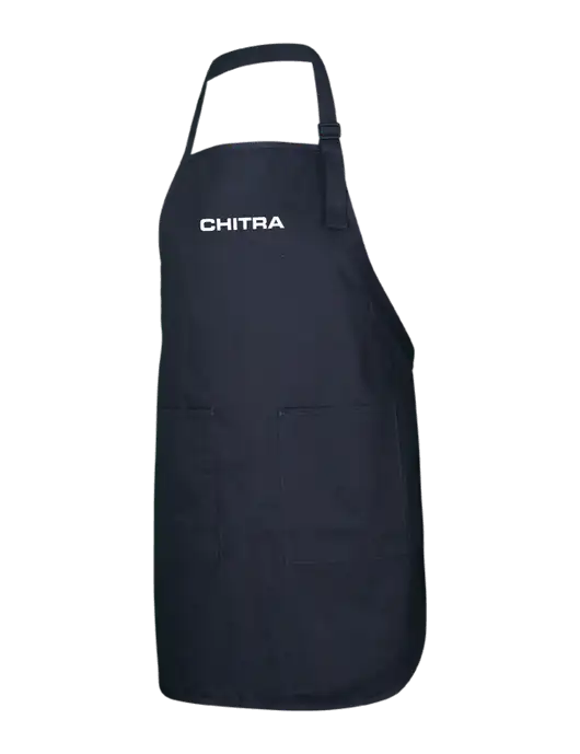 Full-Length Black Apron With Pockets w/Chitra Logo