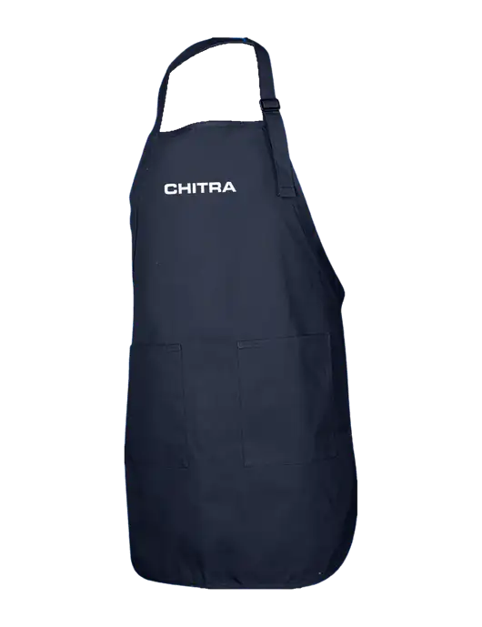 Full-Length Navy Apron With Pockets w/Chitra Logo