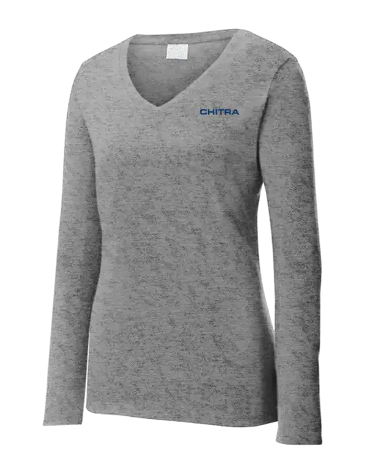 Womens  V-Neck Ring Spun Grey Heather 4.5 oz Long Sleeve T-Shirt w/Chitra Logo