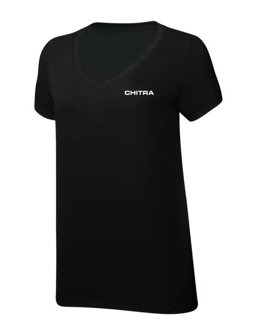 Womens Simply Soft V-Neck Black 4.5oz  Poly/Combed Ring Spun Cotton T-Shirt w/Chitra Logo