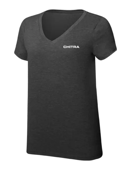 Womens Simply Soft V-Neck Black Frost 4.5oz  Poly/Combed Ring Spun Cotton T-Shirt w/Chitra Logo