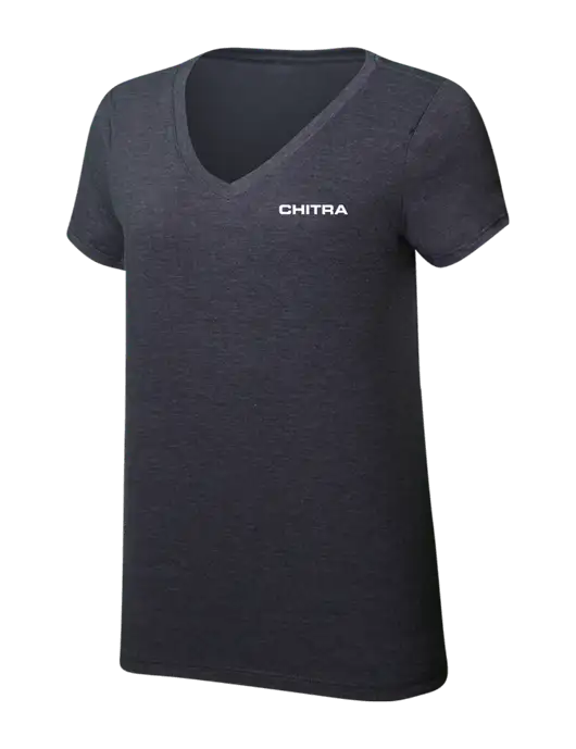 Womens Simply Soft V-Neck Heather Charcoal 4.5oz  Poly/Combed Ring Spun Cotton T-Shirt w/Chitra Logo
