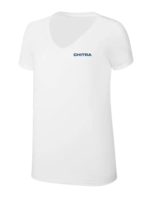 Womens Simply Soft V-Neck White 4.5oz  Poly/Combed Ring Spun Cotton T-Shirt w/Chitra Logo