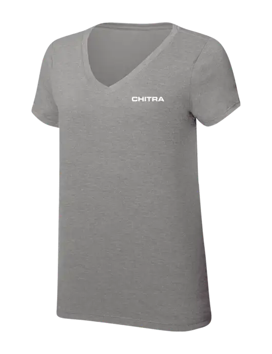 Womens Simply Soft V-Neck Grey Frost 4.5oz  Poly/Combed Ring Spun Cotton T-Shirt w/Chitra Logo