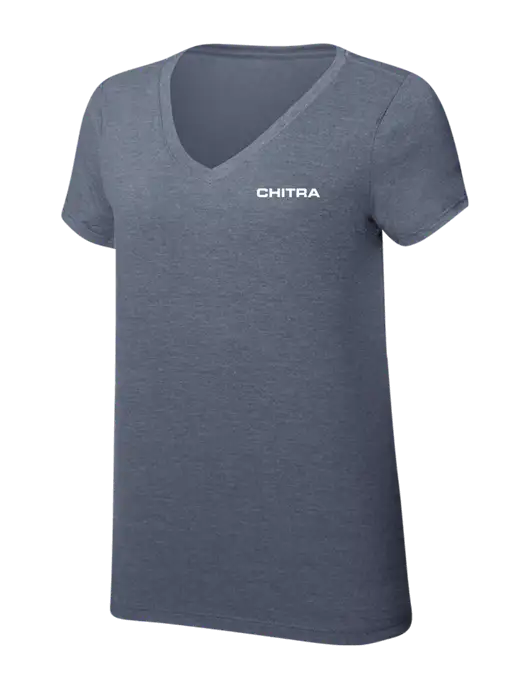 Womens Simply Soft V-Neck Navy Frost 4.5oz  Poly/Combed Ring Spun Cotton T-Shirt w/Chitra Logo