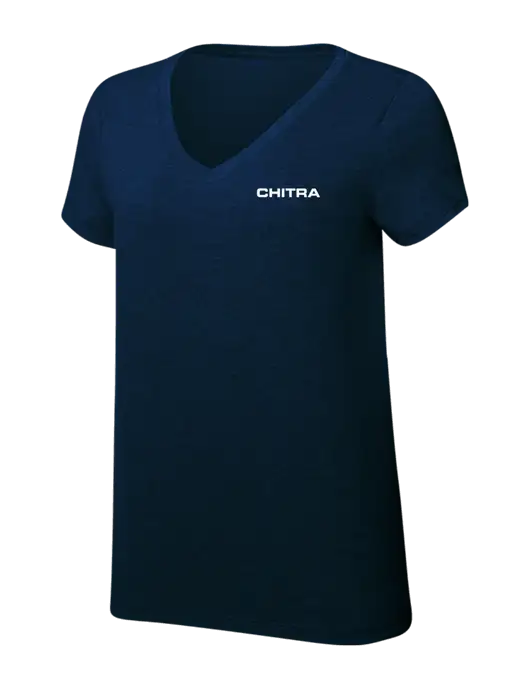 Womens Simply Soft V-Neck New Navy 4.5oz  Poly/Combed Ring Spun Cotton T-Shirt w/Chitra Logo