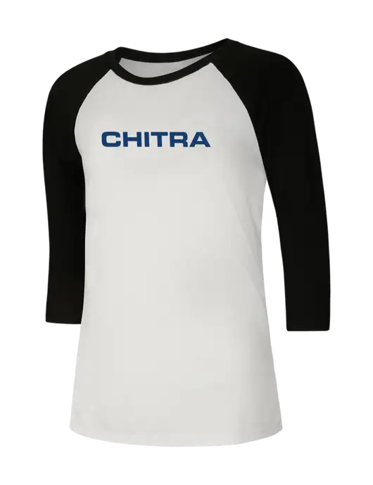 Womens Simply Soft 3/4 Sleeve Black/White Ring Spun Cotton T-Shirt w/Chitra Logo
