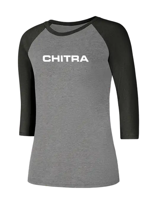 Womens Simply Soft 3/4 Sleeve Black Frost/Grey Frost Ring Spun Cotton T-Shirt w/Chitra Logo