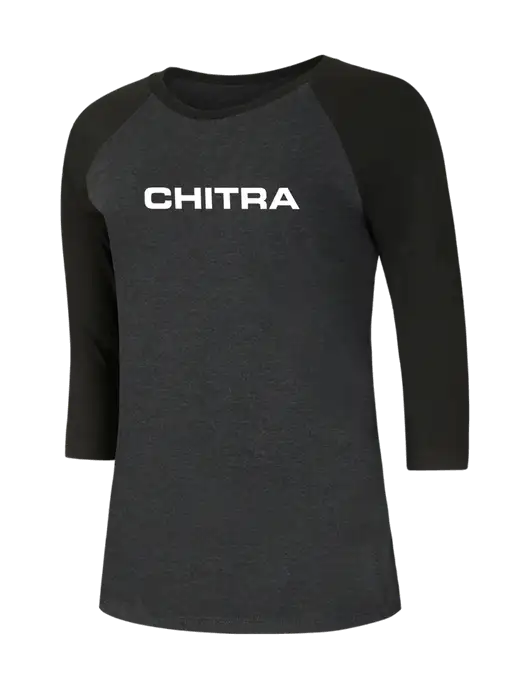 Womens Simply Soft 3/4 Sleeve Black/Black Frost Ring Spun Cotton T-Shirt w/Chitra Logo