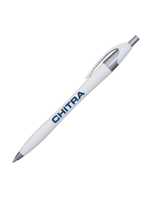 Novella White/Silver Shimmer Pen - Blue Ink w/Chitra Logo