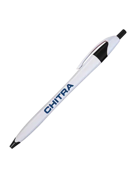 Novella White/Black Classic Pen - Blue Ink w/Chitra Logo