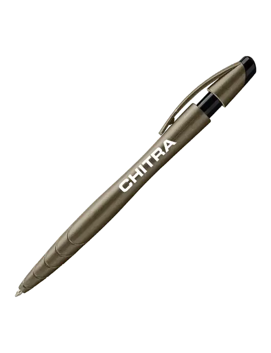 Awali Grey Metallic Pen - Black Ink w/Chitra Logo