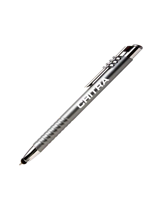 Schirhart Grey Stylus Pen - Blue Ink w/Chitra Logo