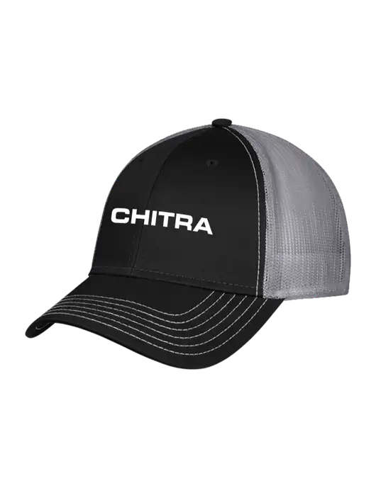 Black/Medium Dark Grey Mesh Trucker Cap Snap Back w/Chitra Logo