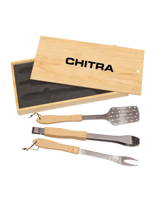 Wood BBQ Gift Set w/Chitra Logo