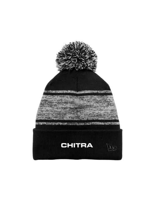 New Era Black/Charcoal Knit Chilled Pom Beanie w/Chitra Logo