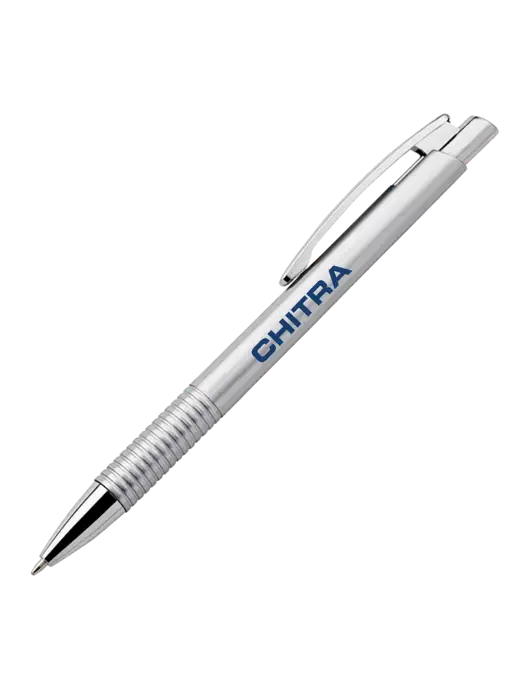 Malay Silver Ballpoint Pen - Blue Ink w/Chitra Logo
