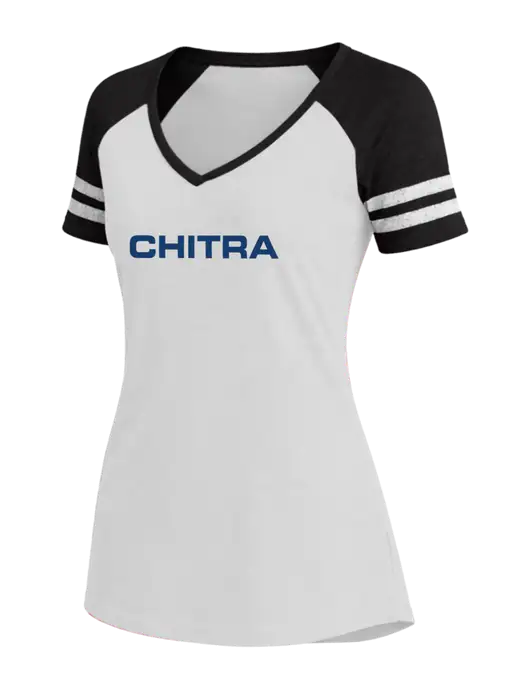 Womens White/Black V-Neck Game Tee w/Chitra Logo