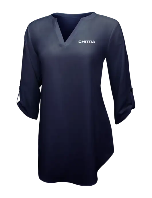 Navy Womens 3/4 Sleeve Tunic Blouse w/Chitra Logo