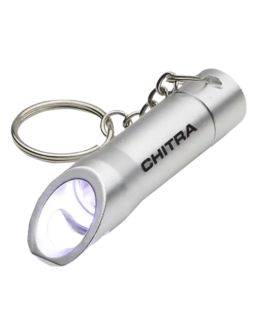 Silver Pocket LED Flashlight with Bottle Opener & Keychain w/Chitra Logo
