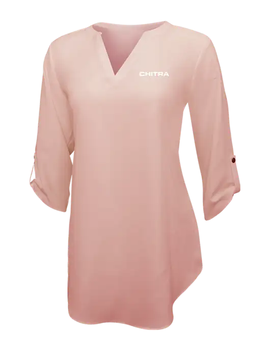 Light Coral Womens 3/4 Sleeve Tunic Blouse w/Chitra Logo