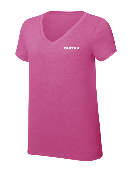 Womens Simply Soft V-Neck Fuschia Frost 4.5oz  Poly/Combed Ring Spun Cotton T-Shirt w/Chitra Logo