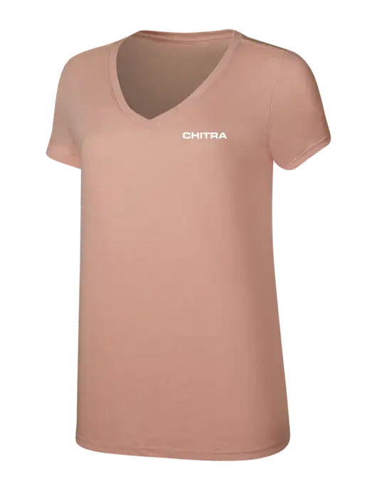 Womens Simply Soft V-Neck Heather Dusty Peach 4.5oz  Poly/Combed Ring Spun Cotton T-Shirt w/Chitra Logo