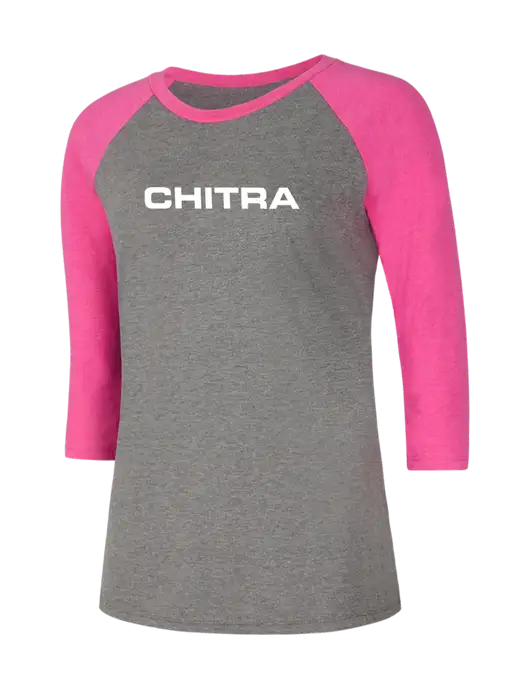 Womens Simply Soft 3/4 Sleeve Fuchsia Frost/Grey Frost Ring Spun Cotton T-Shirt w/Chitra Logo