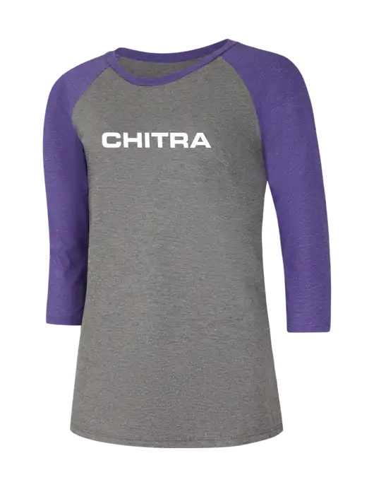 Womens Simply Soft 3/4 Sleeve Purple Frost/Grey Frost Ring Spun Cotton T-Shirt w/Chitra Logo