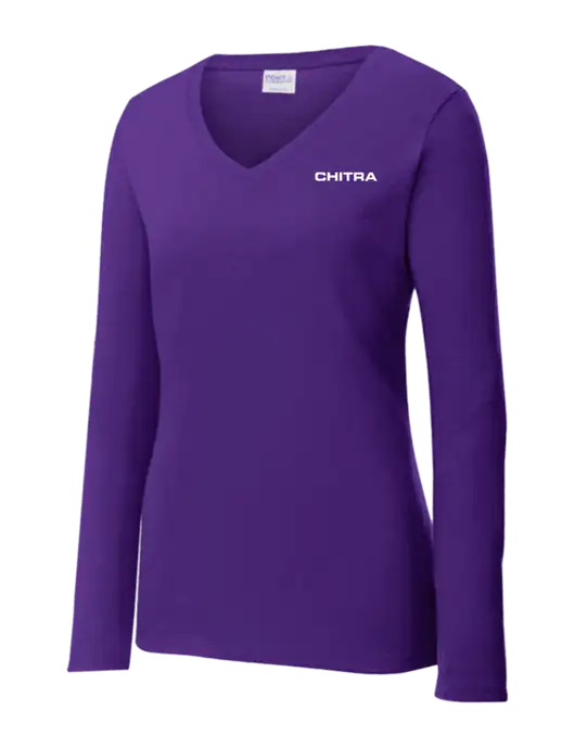 Womens  V-Neck Ring Spun Purple 4.5 oz Long Sleeve T-Shirt w/Chitra Logo