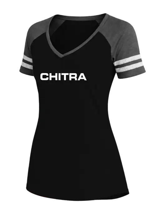 Womens Black/Charcoal Heather V-Neck Game Tee w/Chitra Logo